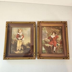 Vintage Master Simpson Boy with Dog Ornate Victorian Wall Art Set Of 2 Framed